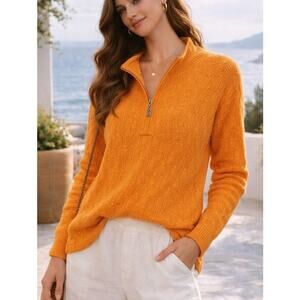 VTG Coldwater Creek Cable Knit Quarter Zip Sweater L Marigold Sunwashed Boho